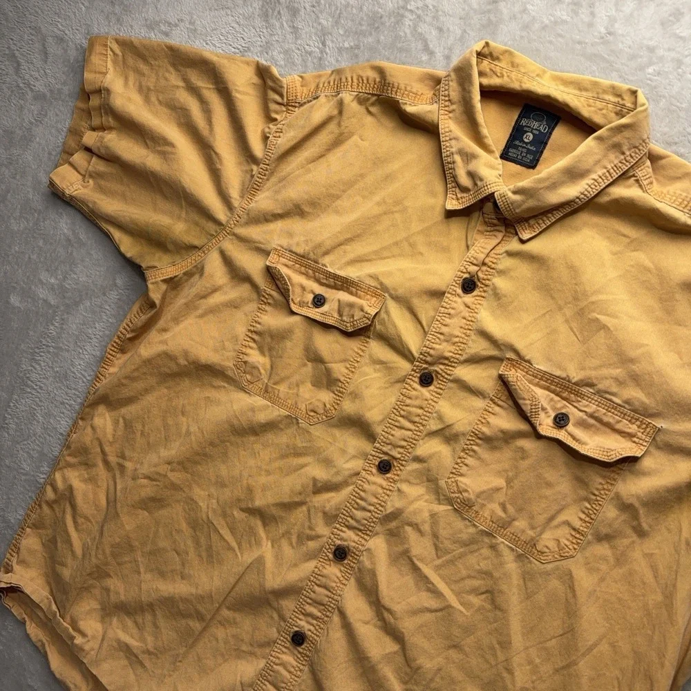 RedHead Men's XL Faded Yellow Short Sleeve Button Down Shirt Outdoors Utility - Picture 9 of 14